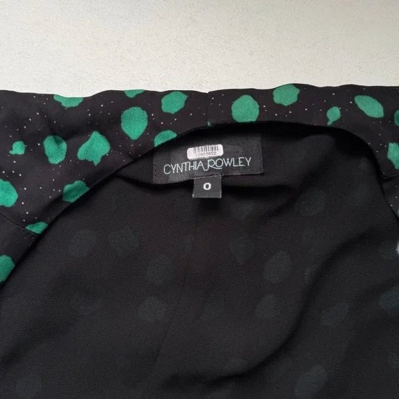 Cynthia Rowley Green Polka Dot Wrap Dress Black Long Sleeve V-Neck Size 0 - Picture 10 of 13